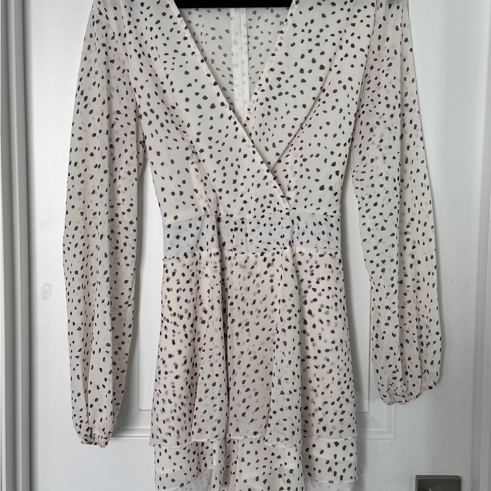 Classic Black and White Polka Dot Long Sleeve Dress